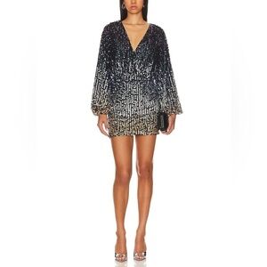 Camila Coelho Revolve Trinia Beaded Sequin Embellished Puff Sleeve Mini Dress